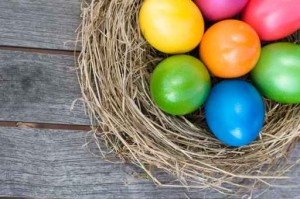 Easter basket with colored eggs